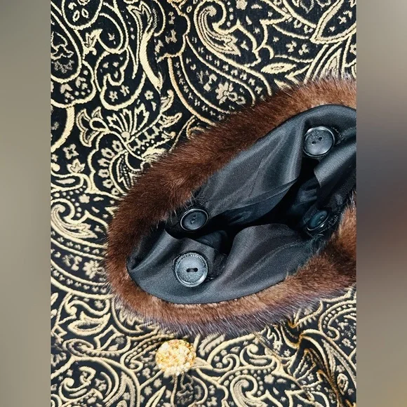 LILLY & TAYLOR NY PARIS brocade genuine mink color and cuffs coat jacket - Picture 6 of 10